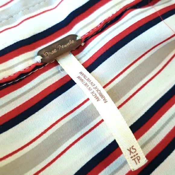 Free People Striped Sheer Dress Blouse red navy blue & cream - Picture 11 of 13